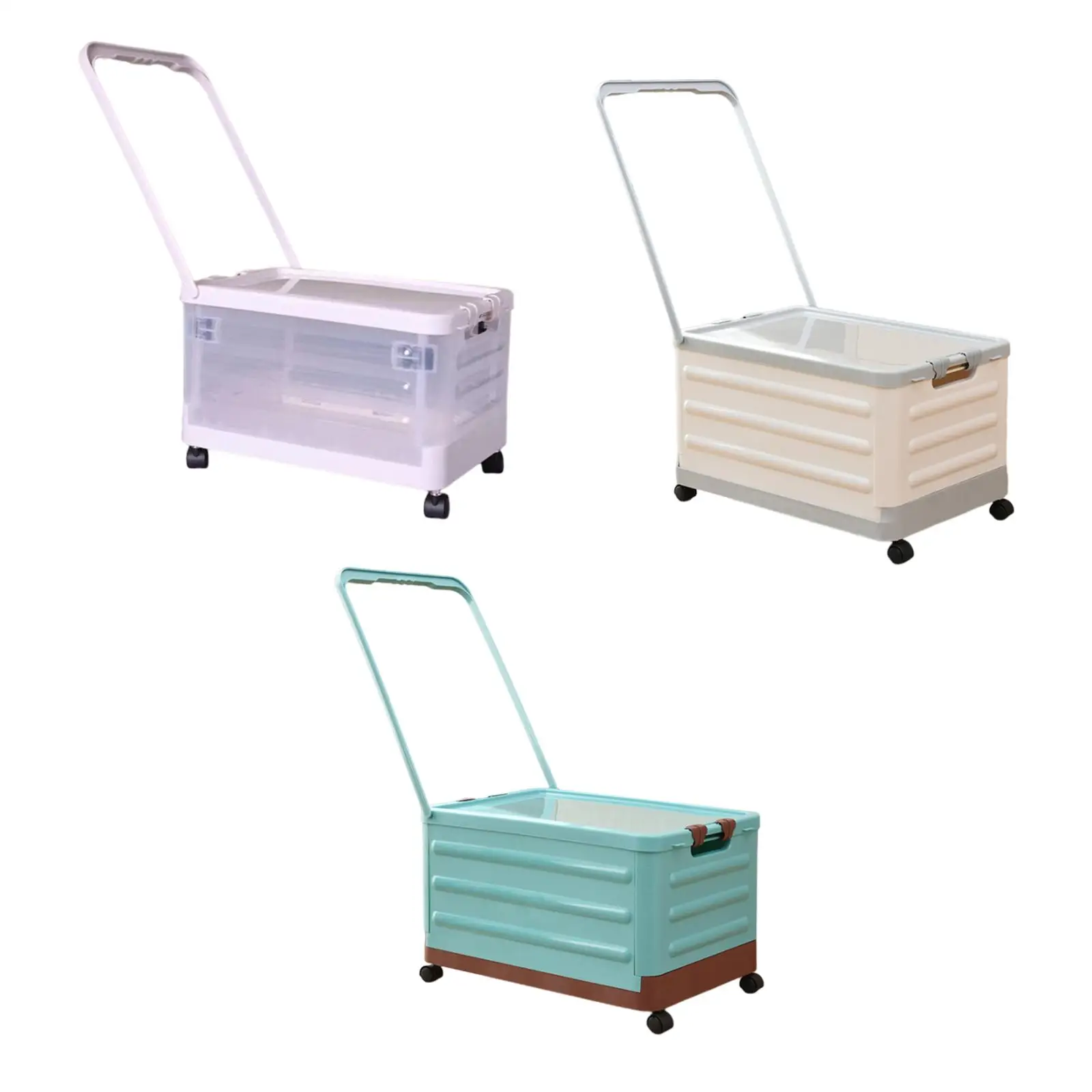 Storage Bin with Wheels and Pull Handle Shopping Cart Foldable on 4 Universal Wheels Handcart Storage Box for Sundries Picnic