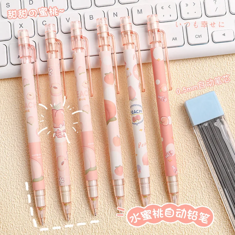 24 Pcs Creative Peaches Mechanical Pencil Pupils High-value Mechanical Pencils Cute Kawaii School Supplies