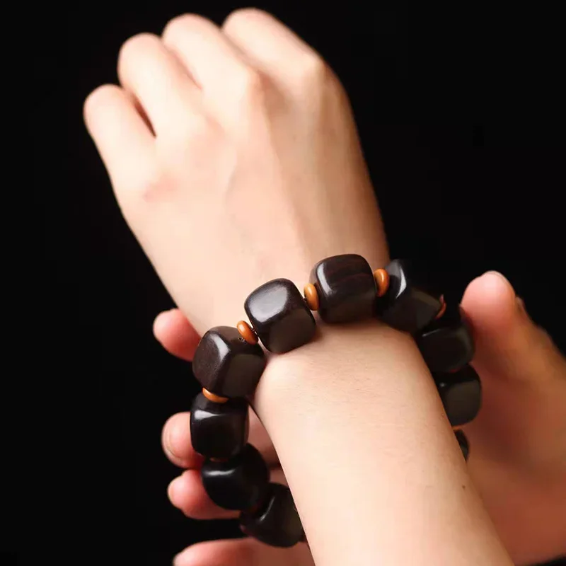 Black Sandalwood Cube Sugar with Spacer Hand String Specification 1.8 Men's and Women's Stationery Rosary Jewelry National Style