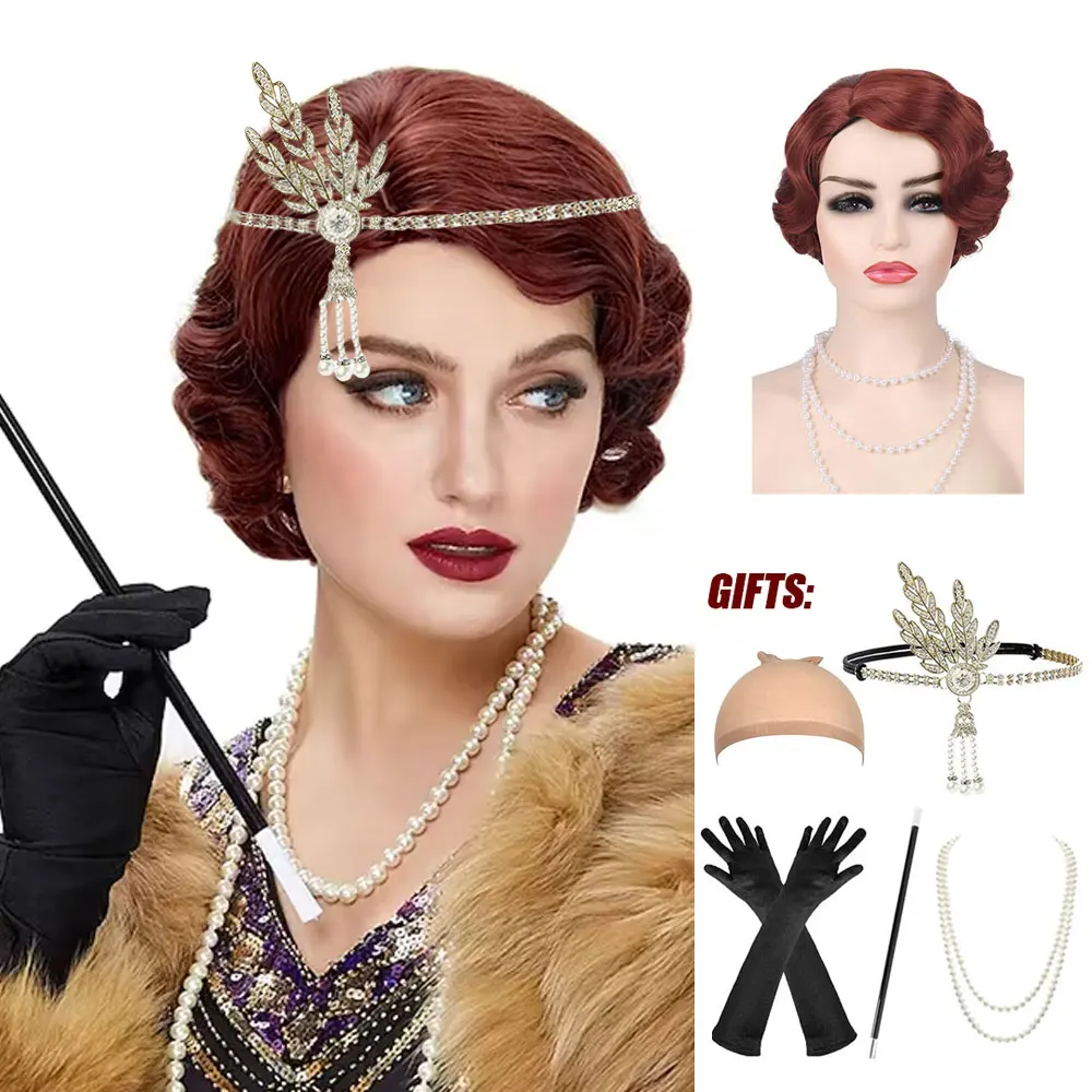 1920s Finger Wave Synthetic Womens Wig Short Curly Wig Cosplay Wig Costume Halloween Party Daily Use Great Gatsby