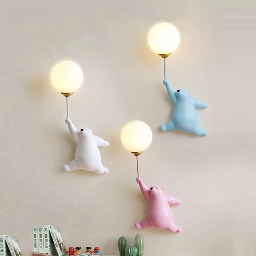 Imagem -02 - Criativo Urso Led Lâmpada de Parede para Quarto de Criança Lua Bola Luzes para Crianças Quarto Cabeceira Decoração de Casa Corredor Berçário Arandelas