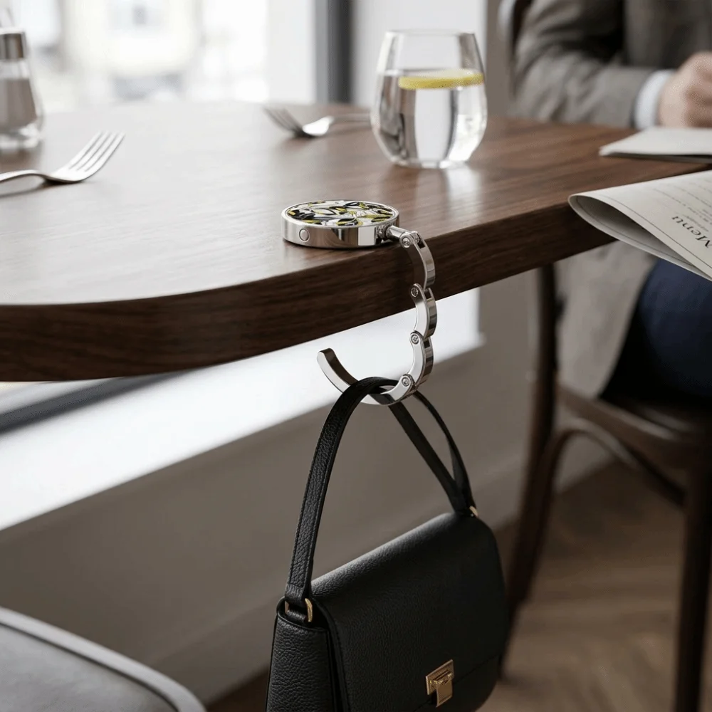 Practical Accessory Portable Purse Hook Marble Pattern Alloy Table Handbag Holder Folding Non Slip Bag Hanger Office Use