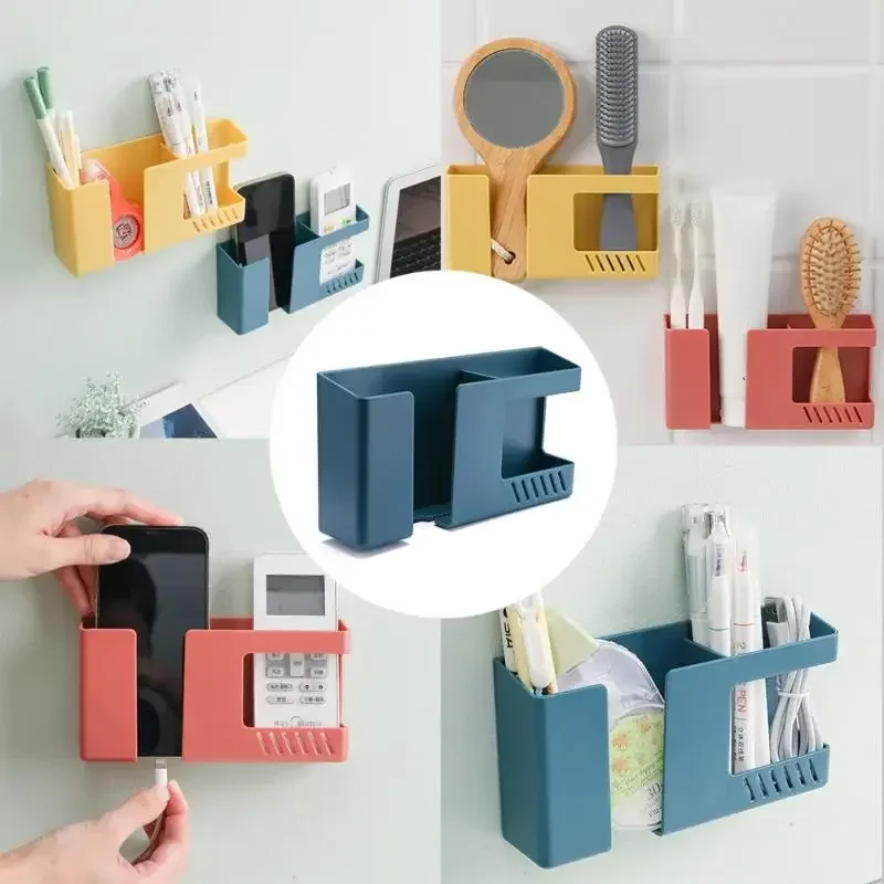 Wall-mounted Mobile Phone Remote Control Storage Box Multifunctional Punch-free Storage Rack Wall Debris Storage Holders