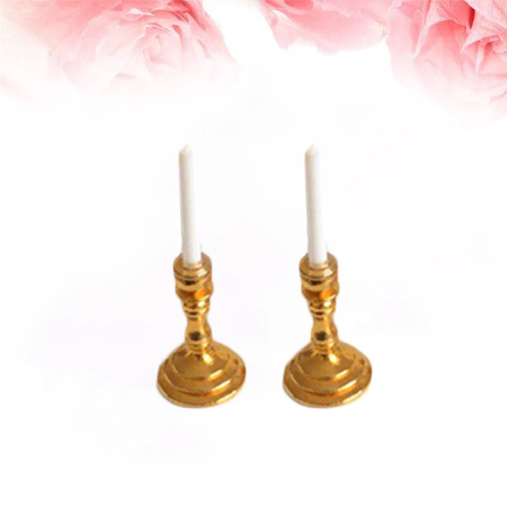 1 Pair Golden Candlestick Toys Mini House Furniture Miniature Furniture Accessories for Home mini candlestick