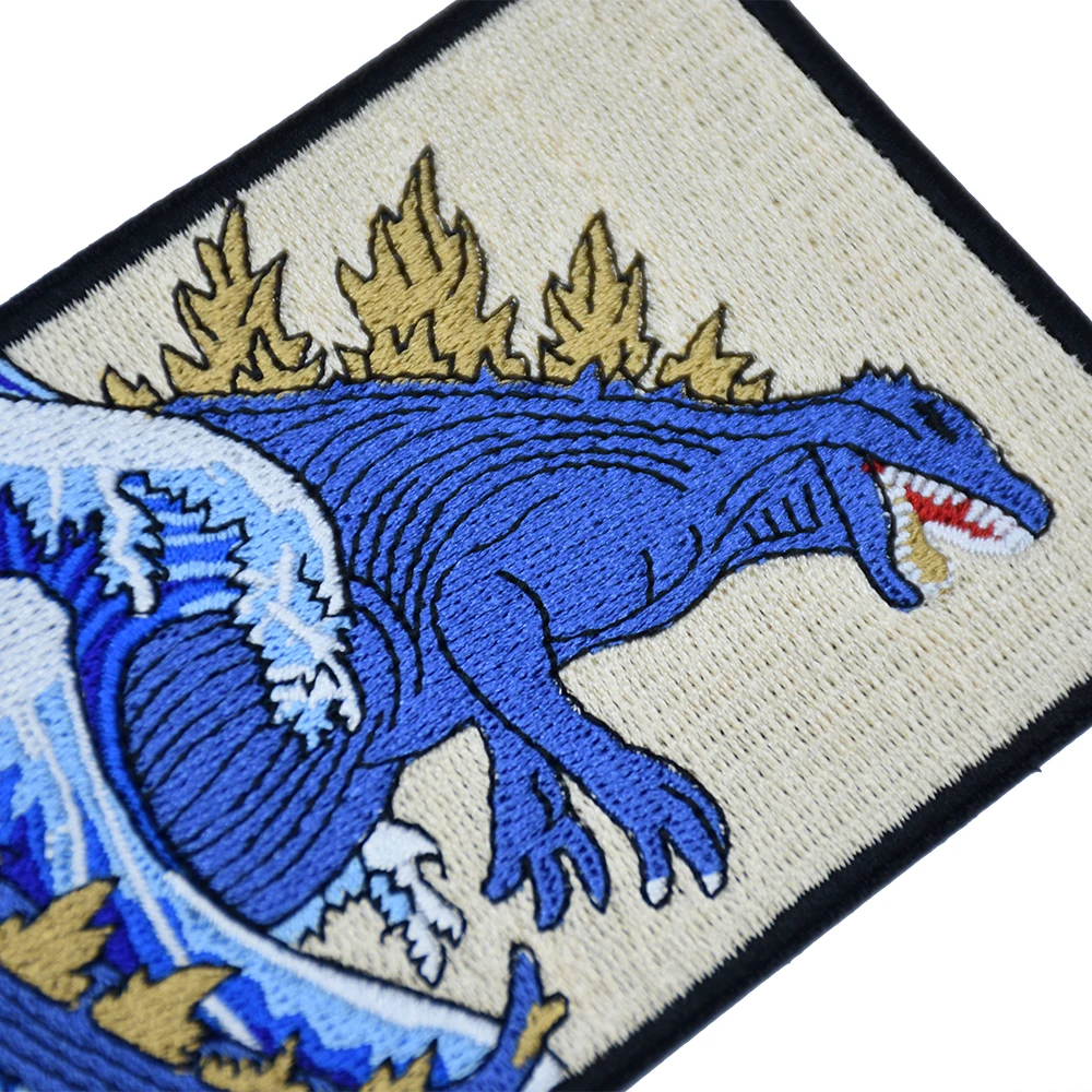 Dragon Monster Emborideried Patch Sea Wave Animal Badge Iron on Decorative for Clothing Jacket Hoodies Applique Accessory