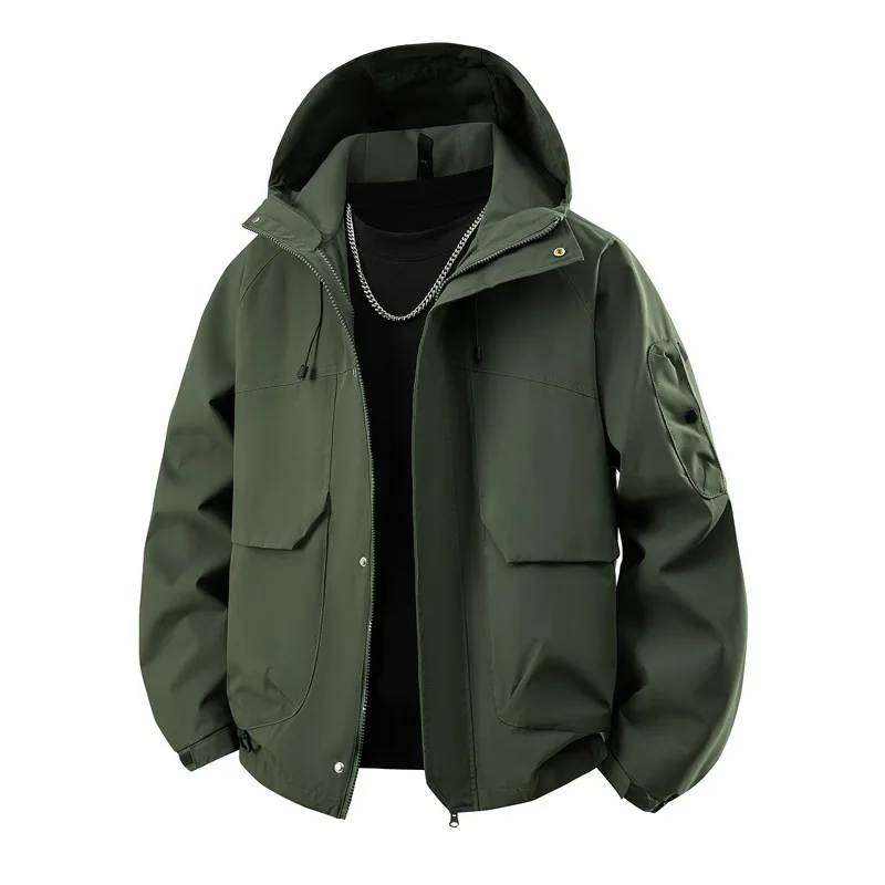 

Men's and Women's Softshell Jacket 2026 Spring and Autumn New Thickened Hooded Workwear Fashion Loose Outdoor Hiking Jacket