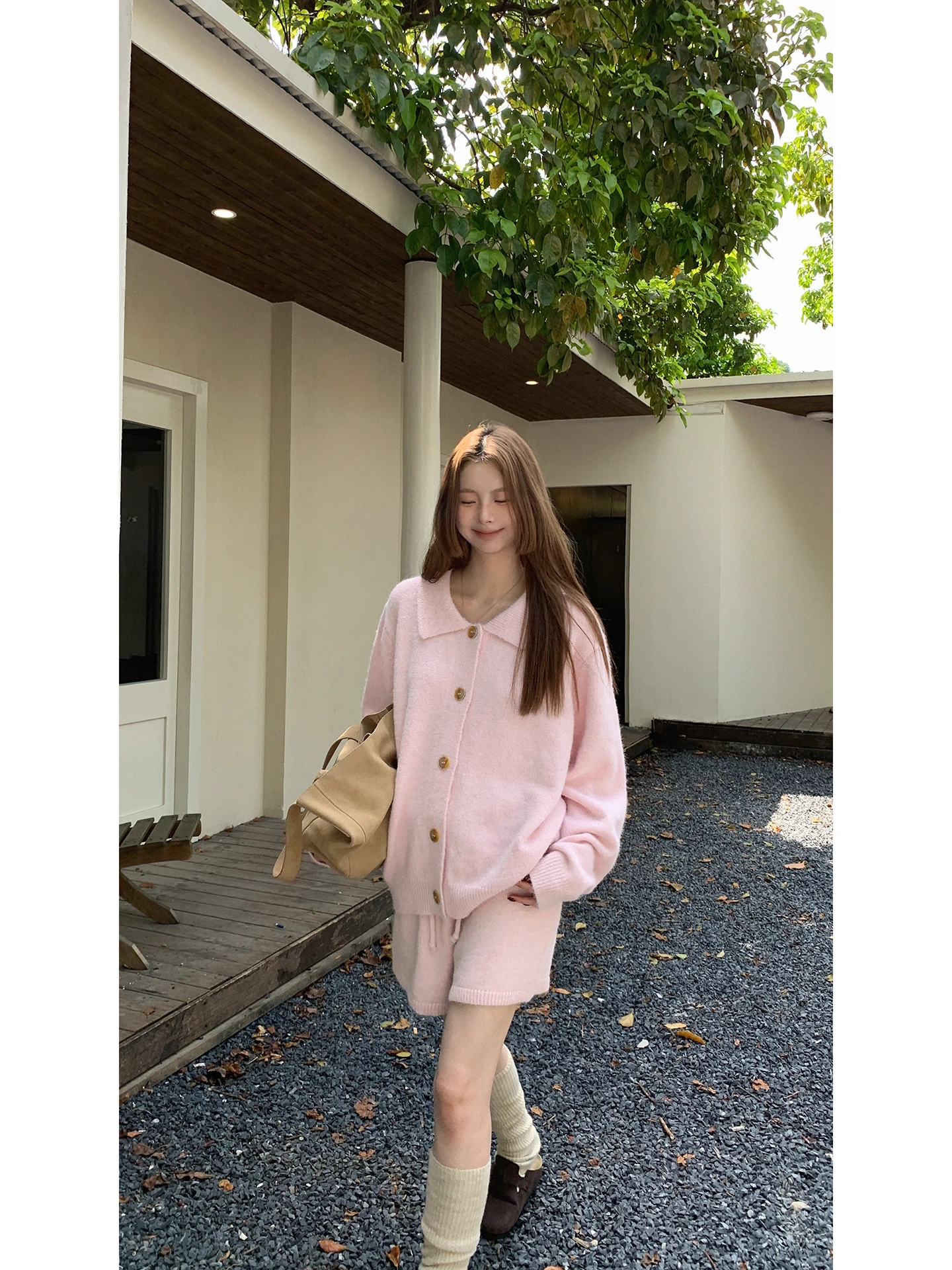 Rood Personali gebreid open vest dames vroege herfst Faion 2025 nieuwe roze top lange Sve trui Jaet