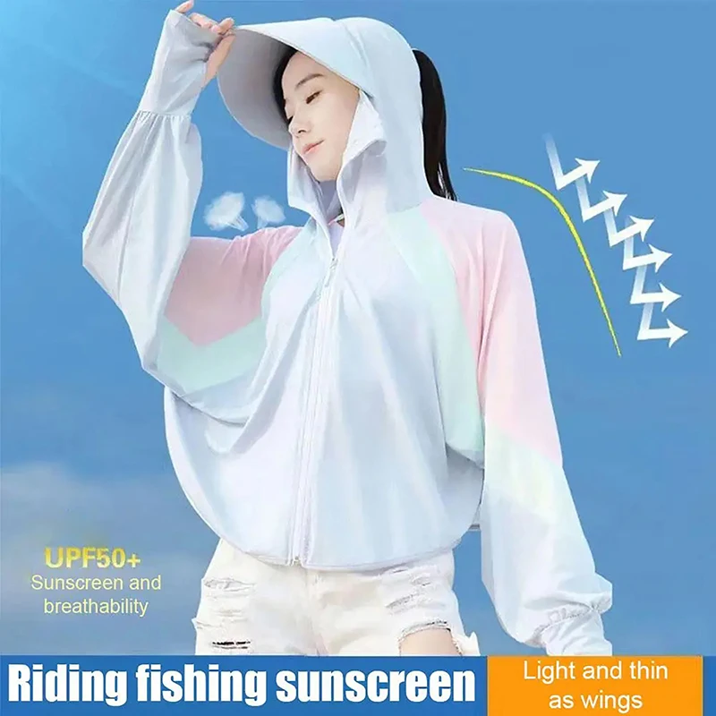 2024 Women Sunscreen Hat Ice Silk Clothing Summer Big Coat Protection Hat Shirt Clothing UV Protection Shirt