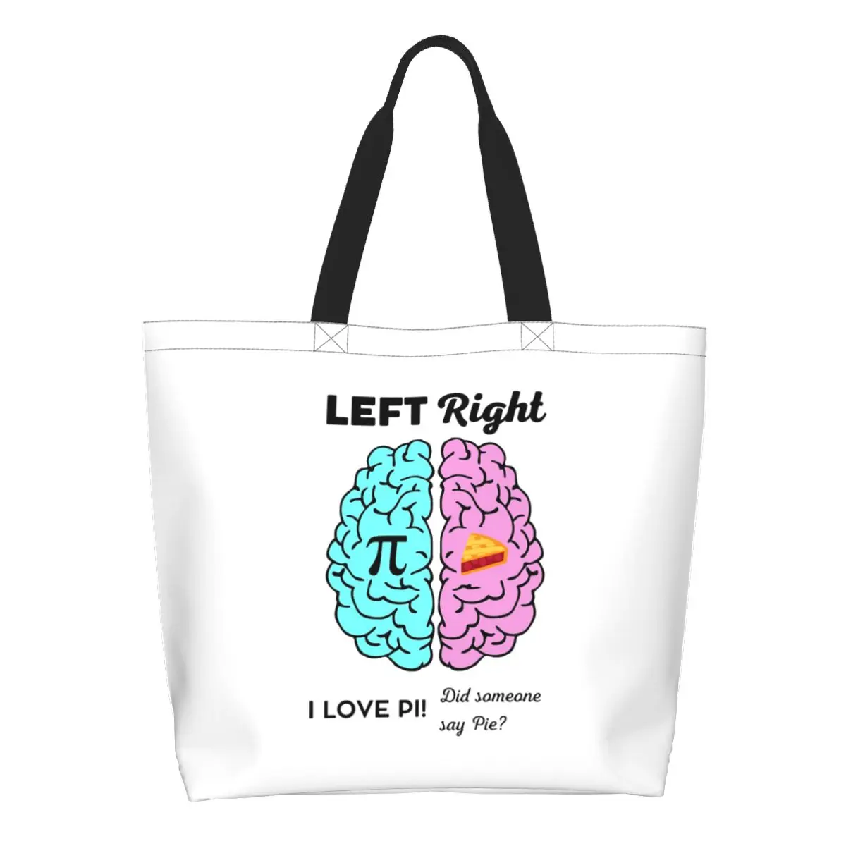 Left Right Brain Hemisphere Pi Pie Math Joke Shopping Tote Bag Canvas Shoulder Bags Shopper Grocery Handbag for Women