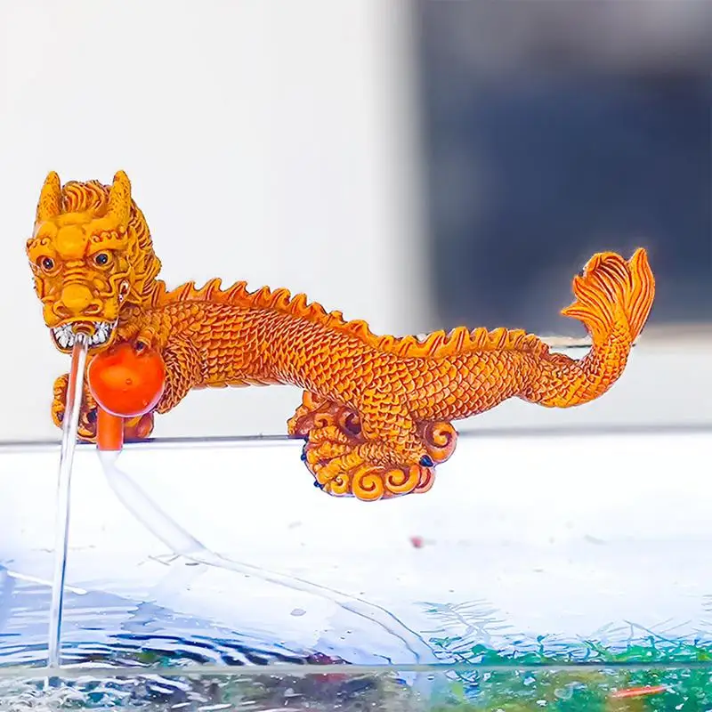 Dragon Fish Tank Ornament Resin Yellow Chinese Dragon Figurines With Pump Ornament For Fish Tank Aquarium home pet supplies