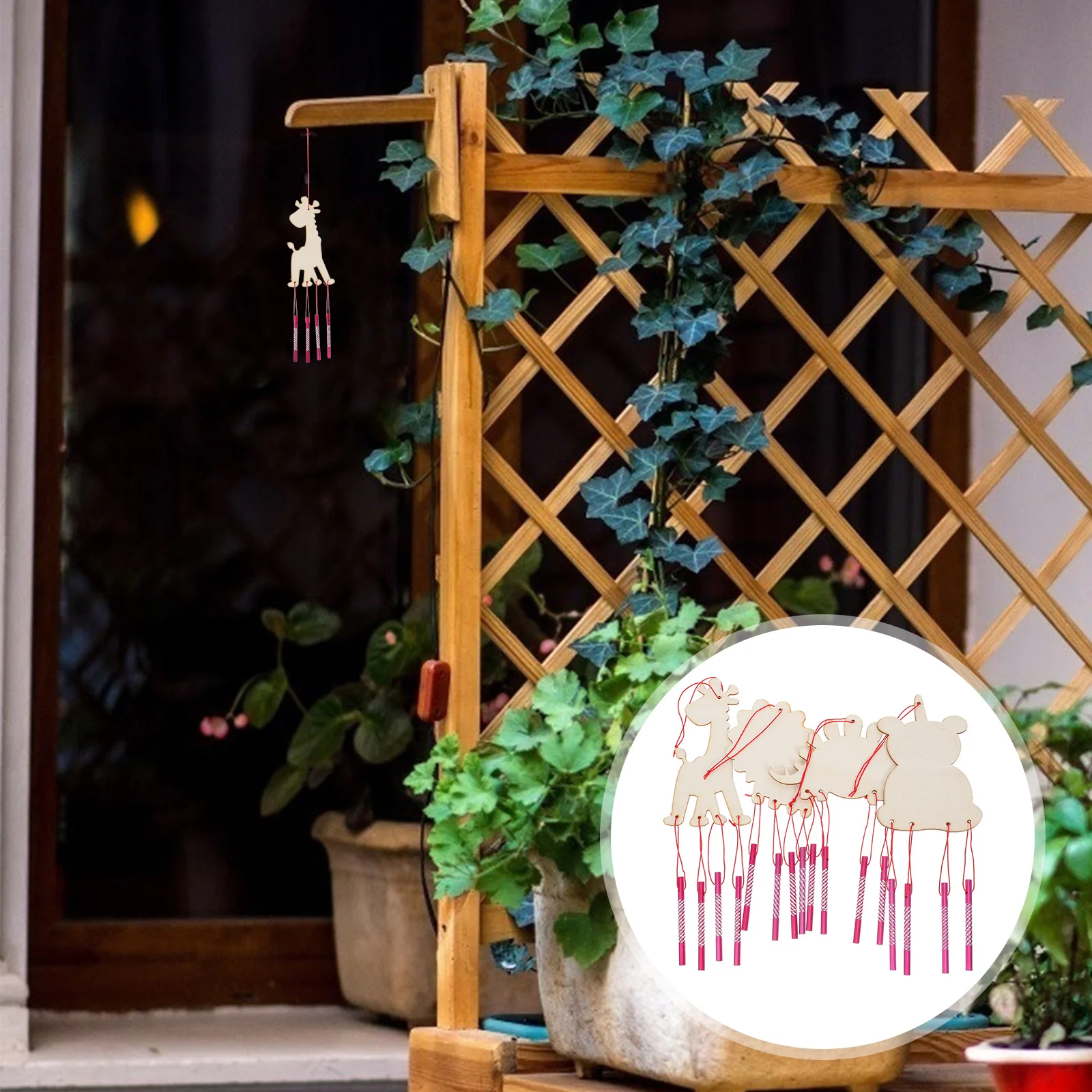 

4Sets DIY Wooden Wind Chime Craft Kit Creative Coloring Kids Artistic Expression Fine Motor Skills Development Indoor Outdoor