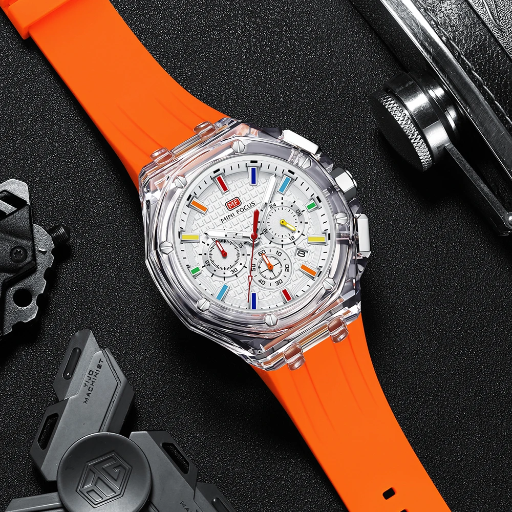 

MINI FOCUS Sports Multifunctional Quartz Watch for Men Luminous Business Mens Watches Top Brand Luxury Silicone Strap New 0616