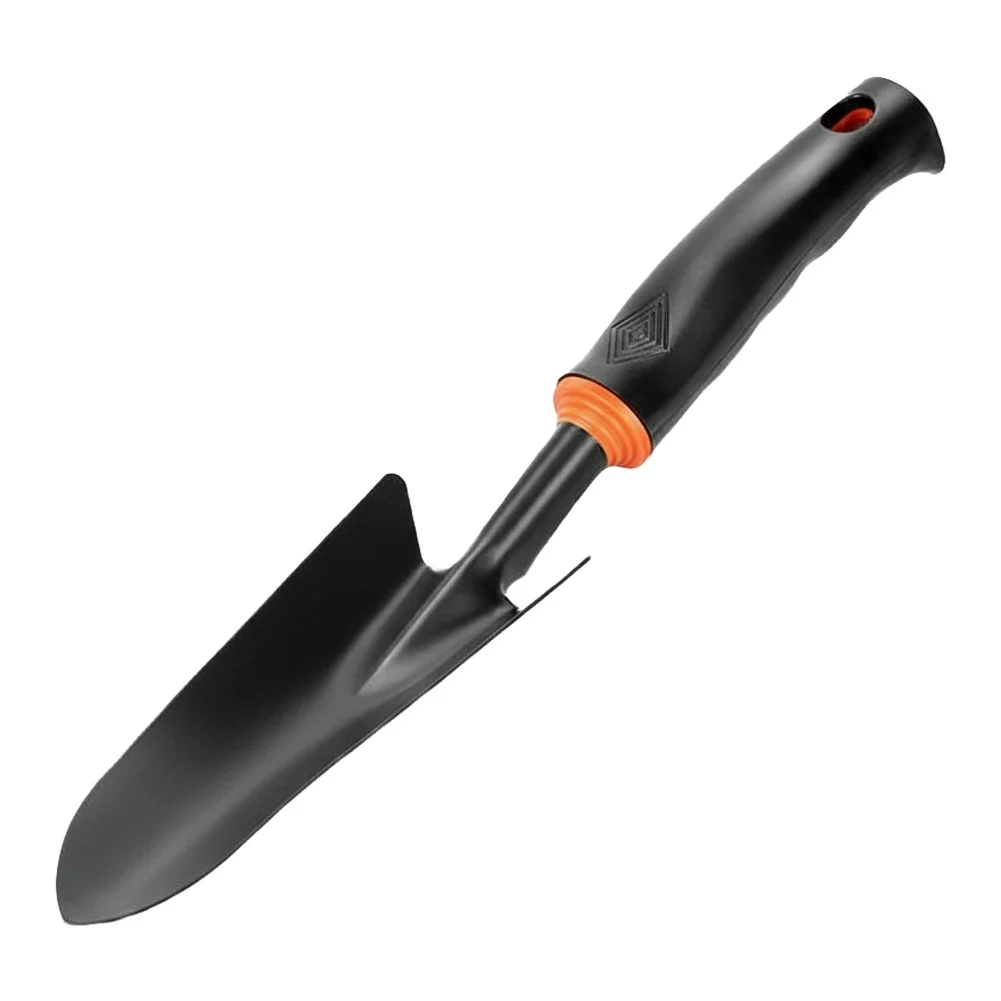 Black plastic handle hand hoe and shovel carbon steel rust resistant garden tool for soil loosening planting digging and tilling
