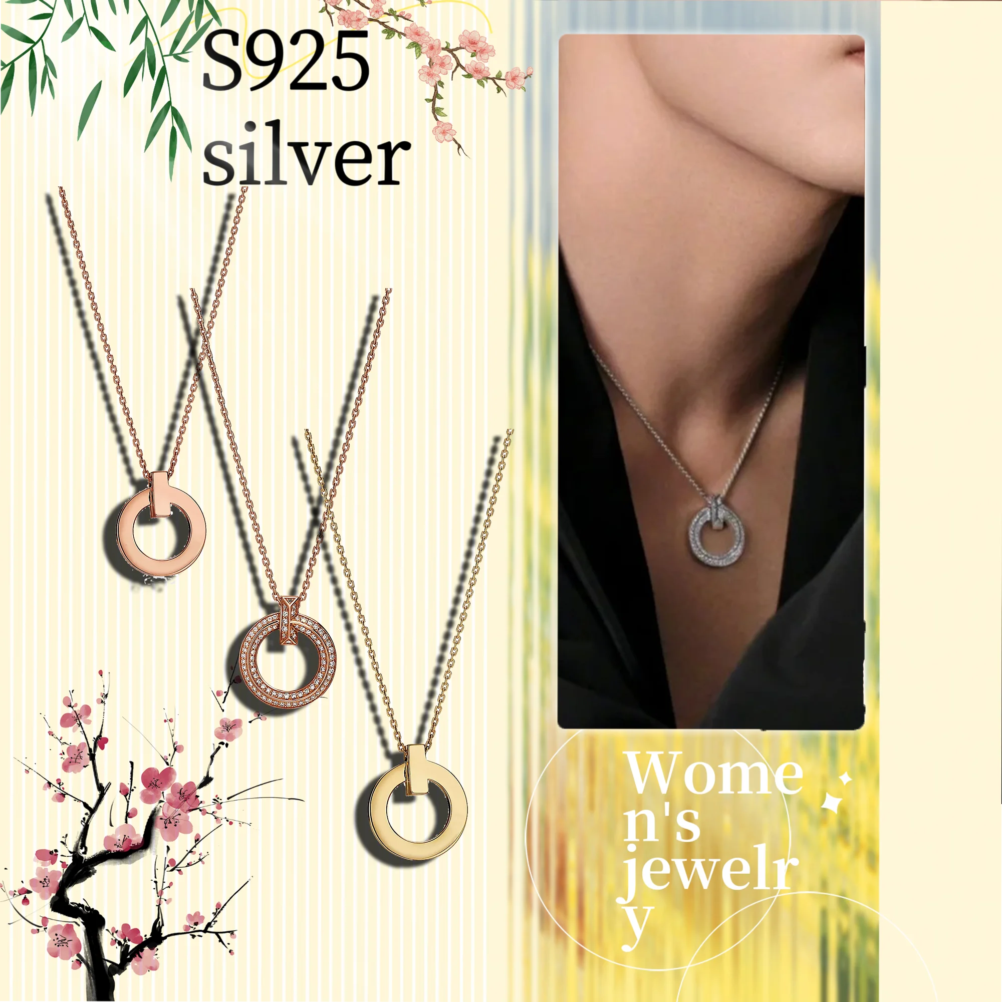 

Round hollow necklace made of pure silver S925T, home style American women's jewelry, luxurious gift for mother