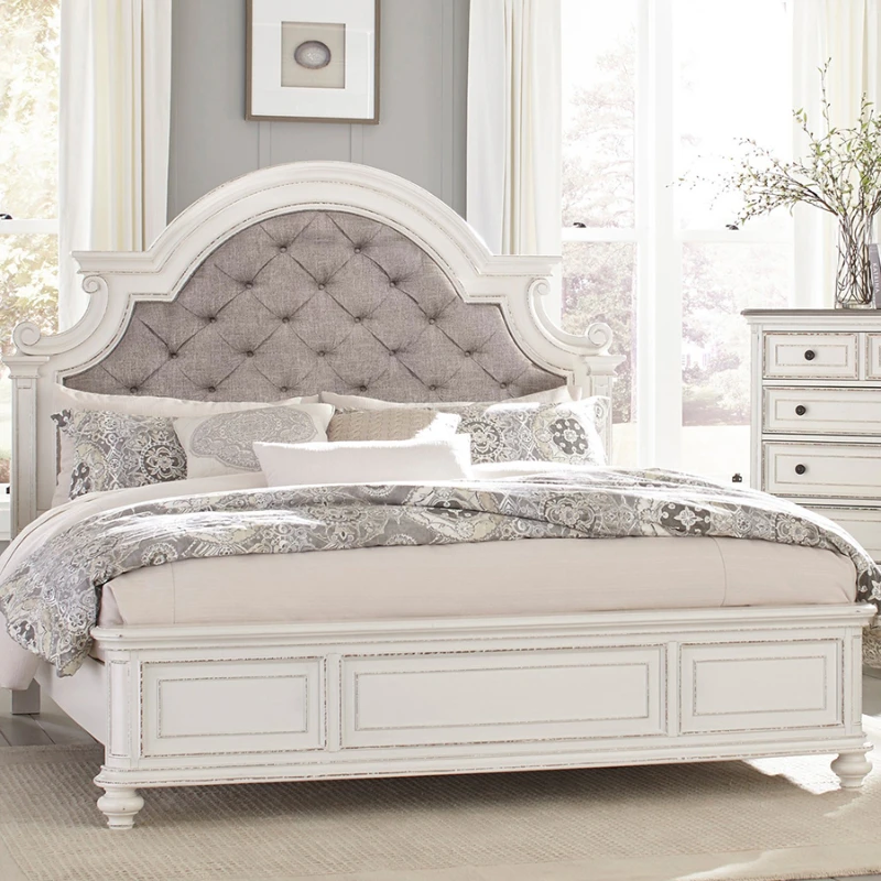 American country solid wood bed double bed white old 1.8 meters main bed French luxury antique high-end wedding bed.