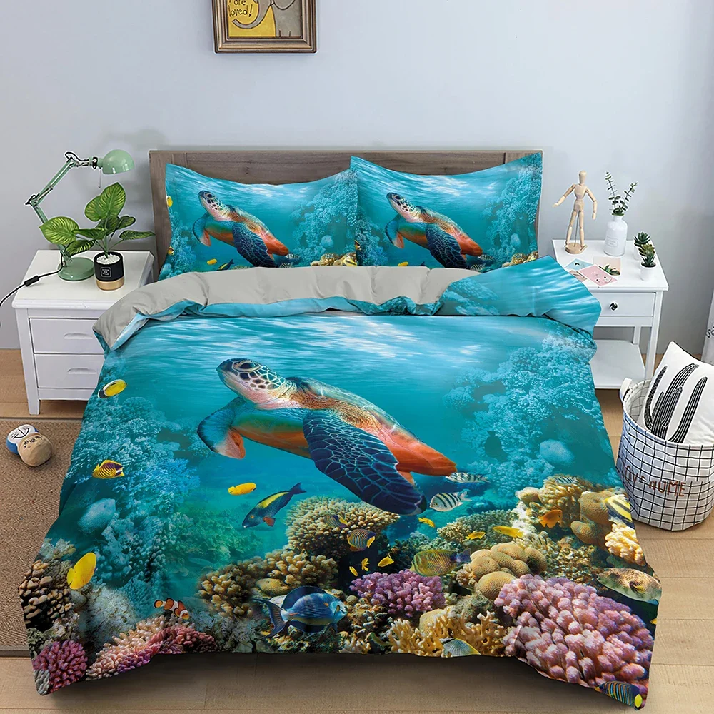 3D Sea Turtle Bedding Set Psychedelic Animal Duvet Cover Queen King Comforter Cover Twin Full  Size 2/3pcs Polyester Quilt Cover
