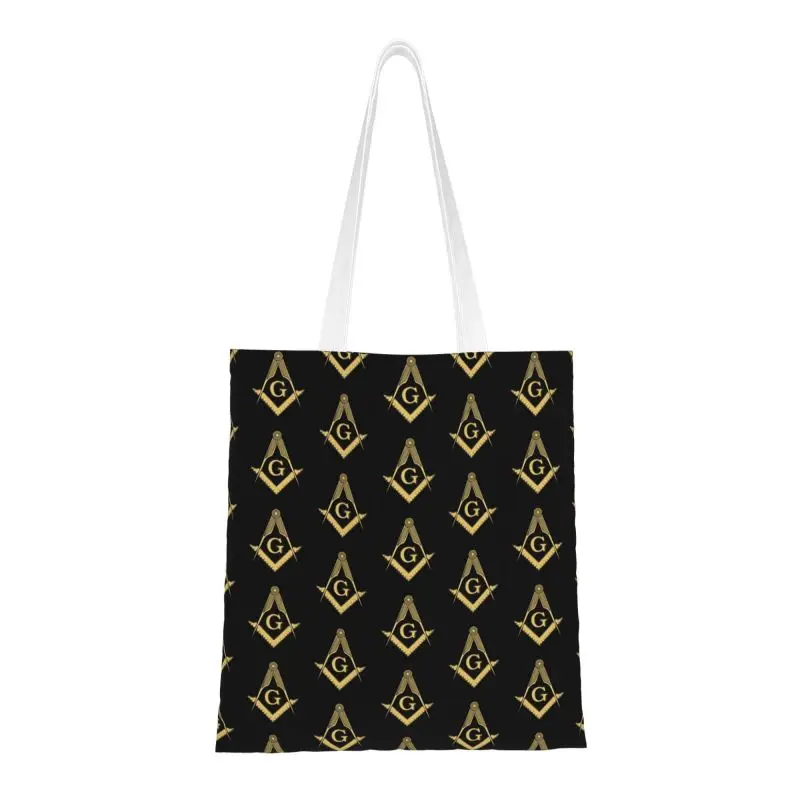 Freemasonry Symbol Pattern Grocery Tote Shopping Bag Women Cute Masonic Canvas Shopper Shoulder Bag Big Capacity Handbags