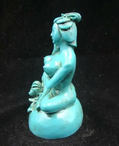 Chinese Handmade Carved Statue People Ancient beauty Natural Turquoise Deco Art