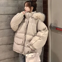 Rimocy-Veste à Capuche avec Col en Fourrure pour Femme, Parkas d'Hiver, Poches Épaisses, Chaude, Fermeture Éclair, Coton Rembourré, Dames