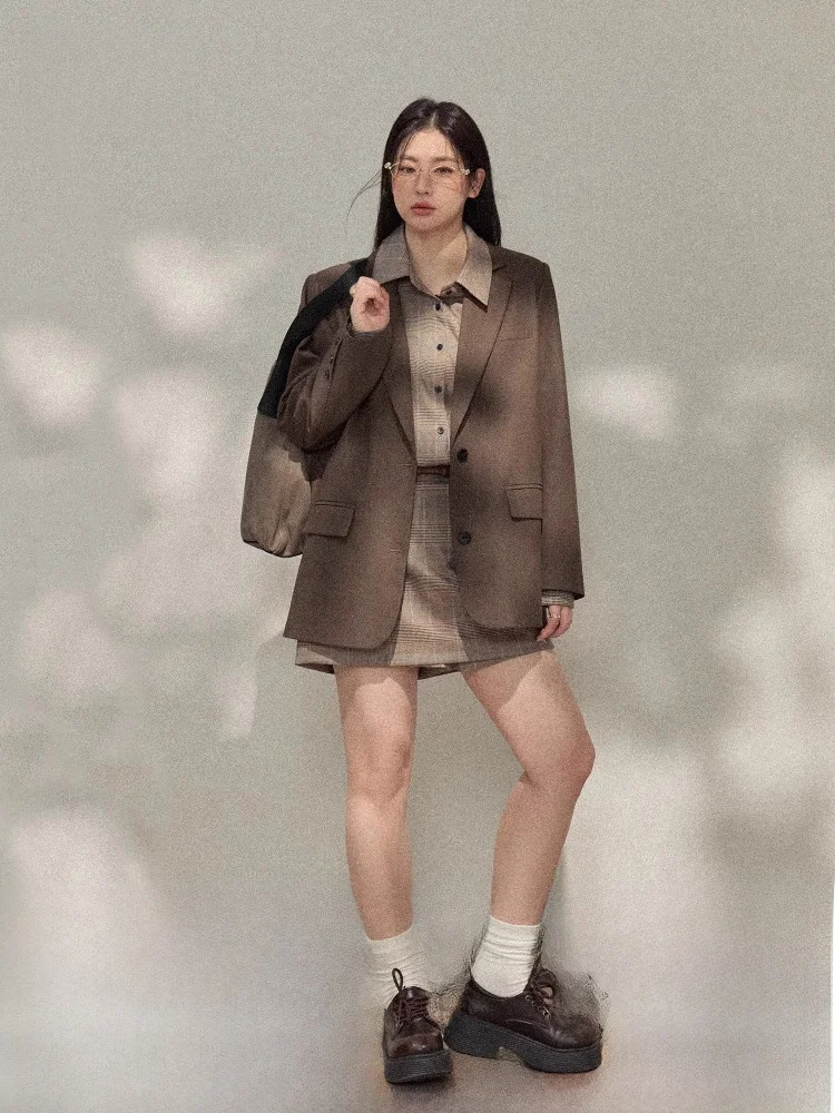 

Костюм для похудения: пиджак и юбка, комплект больших размеров, женский модный корейский стиль, юбка А-силуэта с высокой талией, комплект из двух предметов