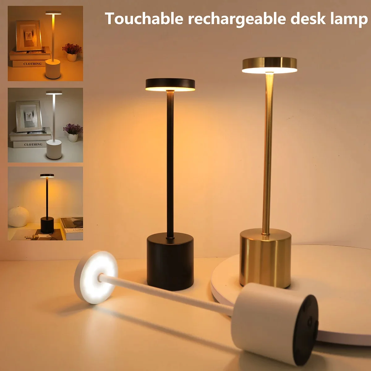 USB Rechargeable Led Night Light Desk Lamps 3 Color Touch Metal Table Lamp Bedside Outdoor Dining Written Lights Room Decor Gift