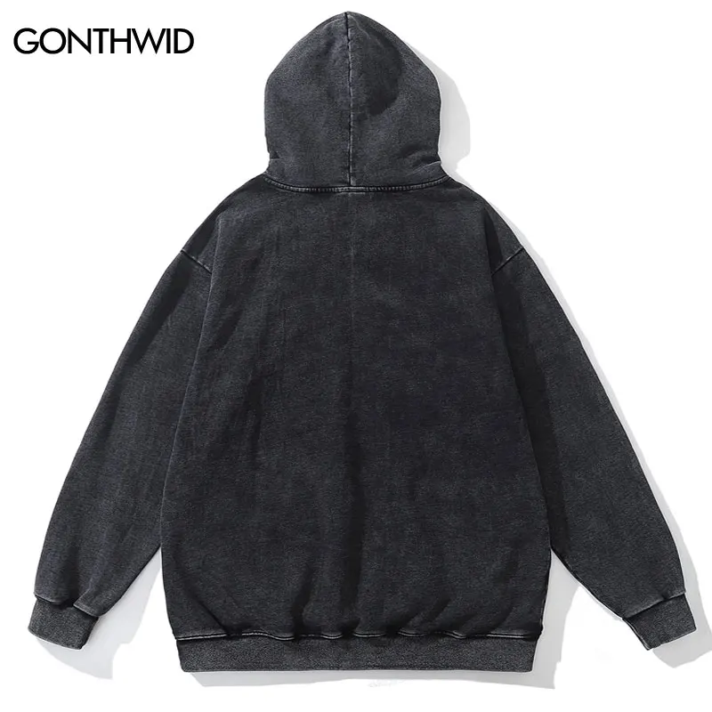 Men Vintage Hoodie Sweatshirt Y2K Streetwear Harajuku Robot Letter Print Oversized Hooded Hip Hop Punk Gothic Wash Cotton Tops