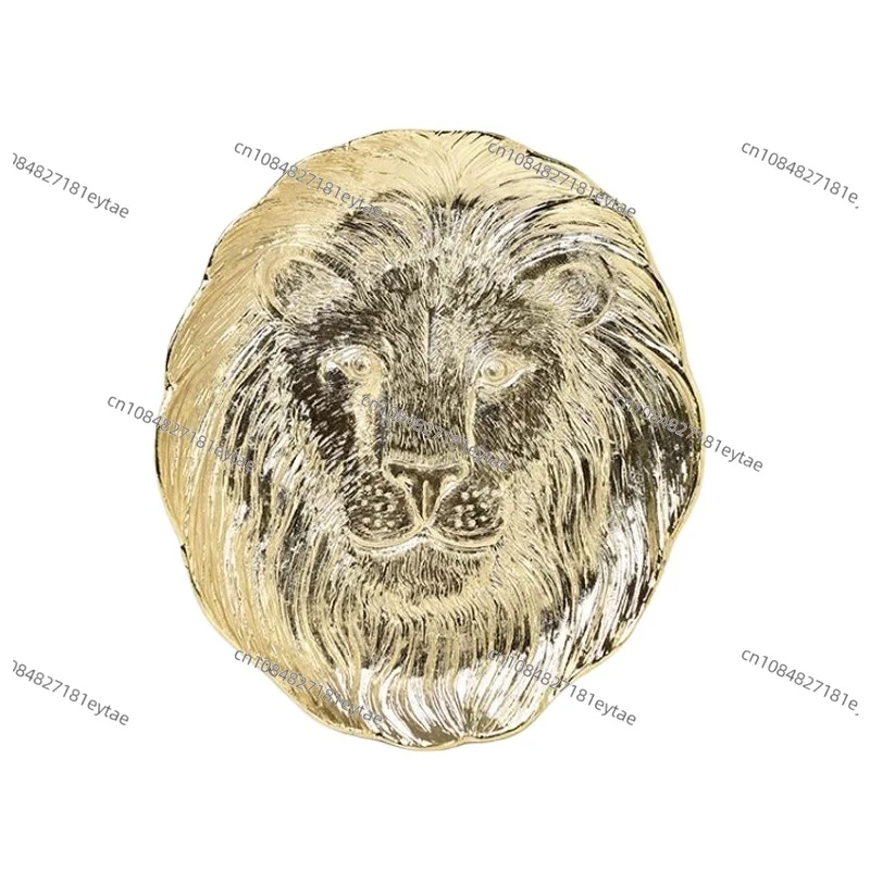 

Indian Import Tin Alloy 3D Embossed Tiger Lion Gold Jewelry Storage Tray Ornament for Showroom Home Decor