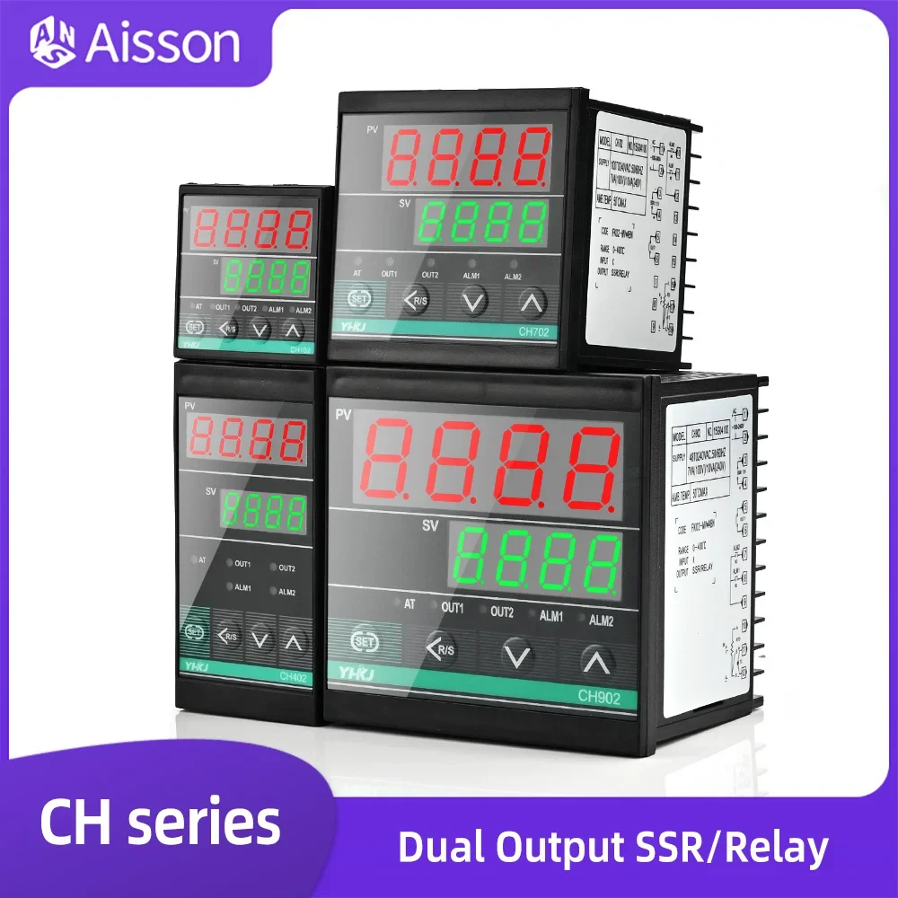 CH102 CH402 CH702 CH902 Dual Relay Output PID Temperature Controller Digital Display Thermostat AC110V-240V 0-400℃