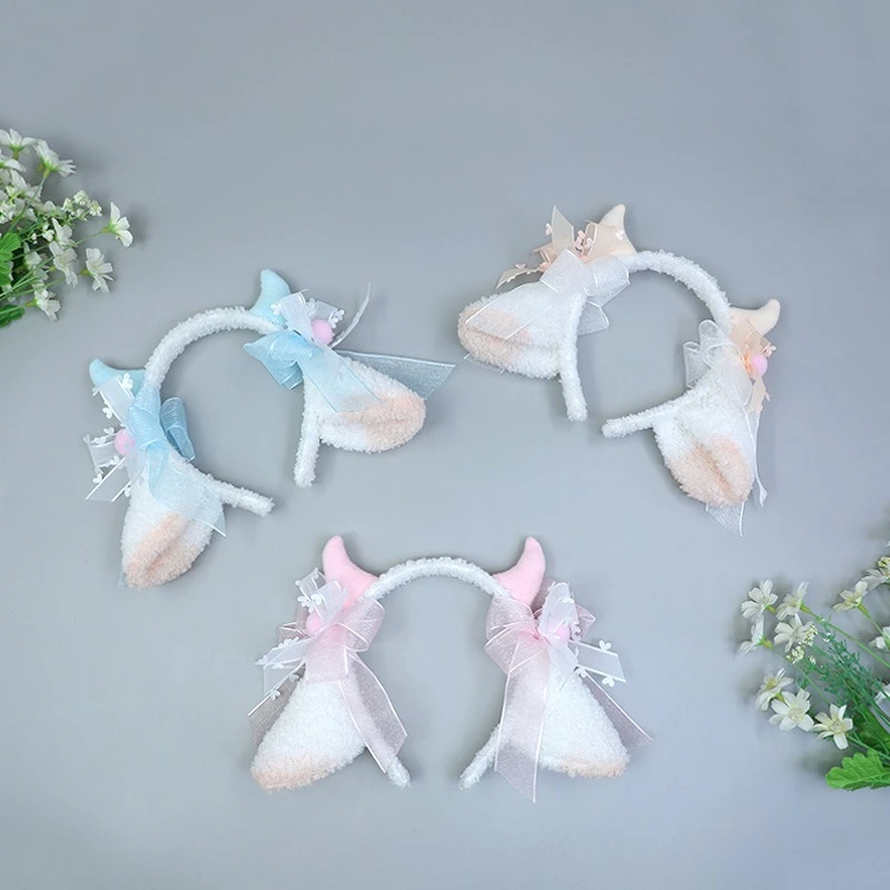 Symulowane pluszowe uszy owcy Lolita Akcesoria Ręcznie robione nakrycia głowy Kawaii Girl Klasyczna Lolita Nakrycie głowy Cosplay Puszyste uszy Rekwizyty