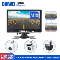 BINWEI 7 Inch Car AHD Monitor with Rear View Camera for Vehicle Parking 1080P Night Vision Front Camera with 1024*600 Screen