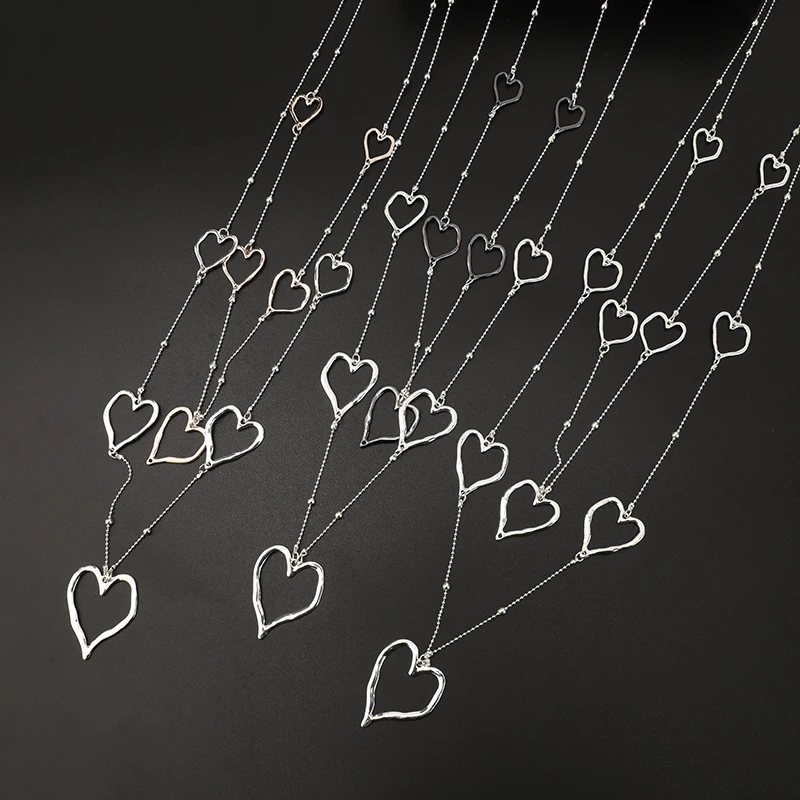 New Arrival Glegant Nickel Free Zinc Alloy Multilayers Heart Long Sweater Chain Necklace for Mom Gift