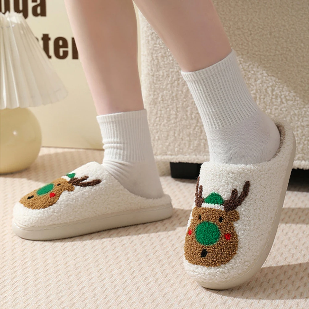 Christmas Deer Slippers Women Men Indoor Warm Slipper Slip-On Comfy House Slippers Bedroom Slipper for Winter for Christmas Gift - Image 5