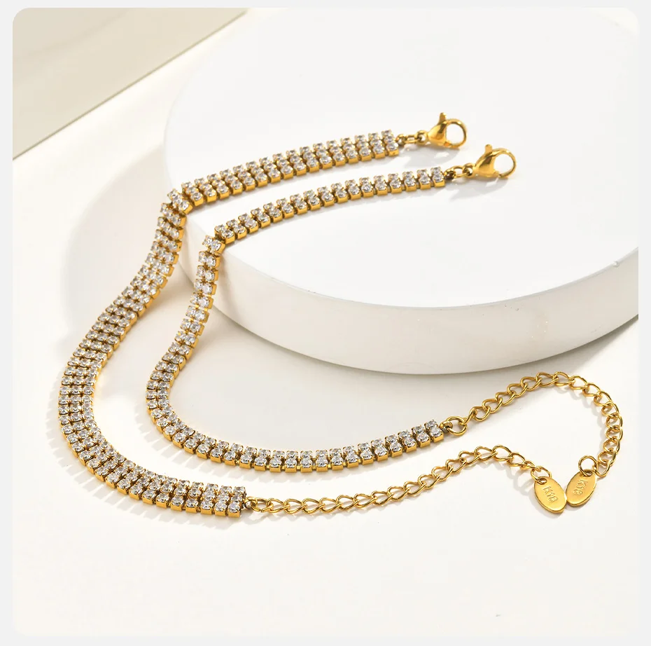 Vnox Trendiges Luxus-Armband mit Kubischem Zirkonia, 2/3-reihig, für Damen, 18K PVD-Vergoldet, CZ-Tenniskette, Exquisiter Hochzeitsschmuck – Detail 6