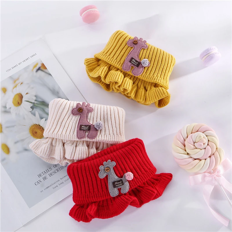 1PC Baby Cartoon Giraffe Knit Scarf Ruffle Neck Girls Kids Warm Thick Scarf Collar Circle Outdoor Windproof Winter Scarves