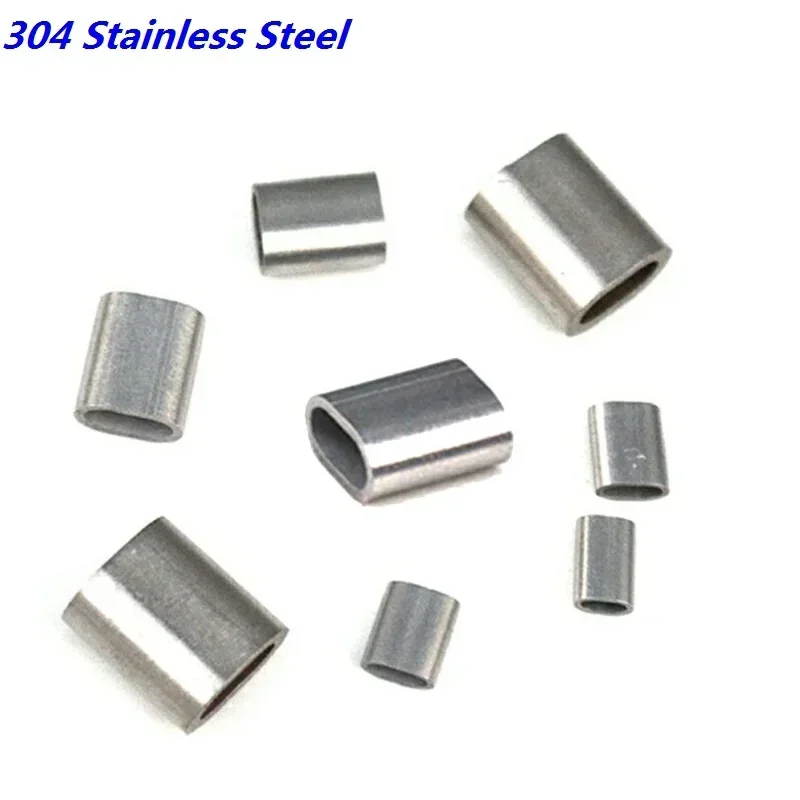 500Pcs 304 Stainless Steel Ferrule Wire Rope Crimping Sleeves Oval Cable Clamps Clip Wire Cable Fittings 0.8mm-2mm