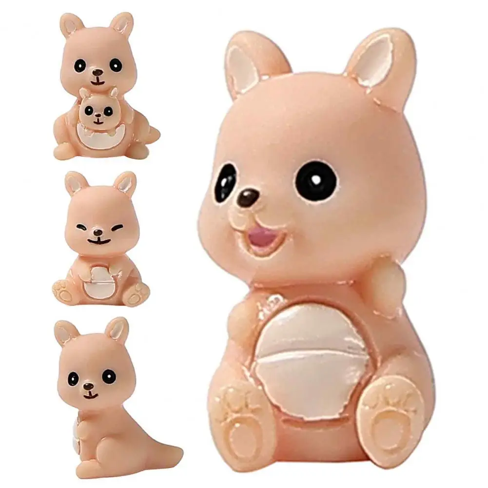 Parent Child Figures 4 Pcs Mini Kangaroo Figurines Set Cute Resin for Fairy Garden Decor Diy Craft Ornaments Desk Accessories