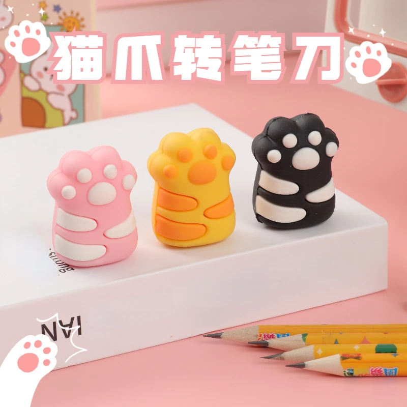 kawaii Pencil Sharpeners Cute Cat Paw Shaped Sharpener Pencil Standard Pencil Cutting Machine Student School Office Stationery