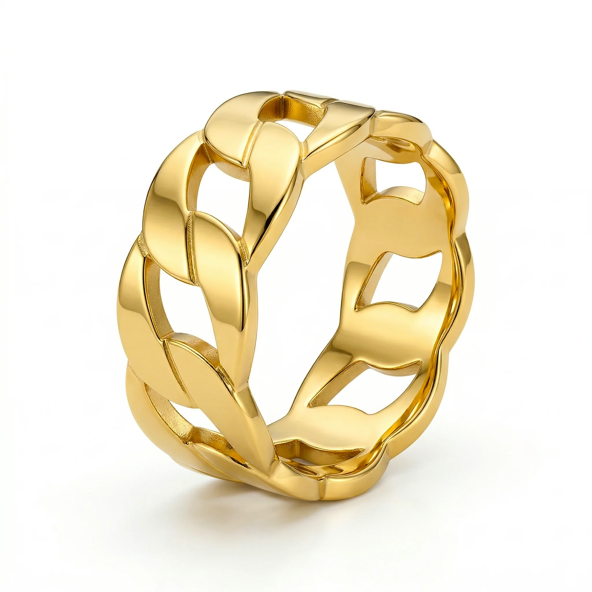 316L Stainless Steel Rings Men's Tone Thick Hollow Cuban Link Ring Open Curb Chain Hip Hop Punk Rapper Jewelry Gift for Party