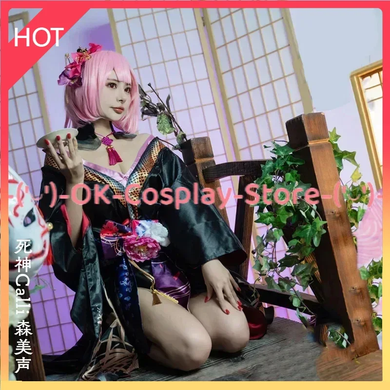 VTuber Mori Calliope Cosplay Costume Japanese New Year Kimono Suit Party Outfits Halloween Carnival Uniform Custom Made