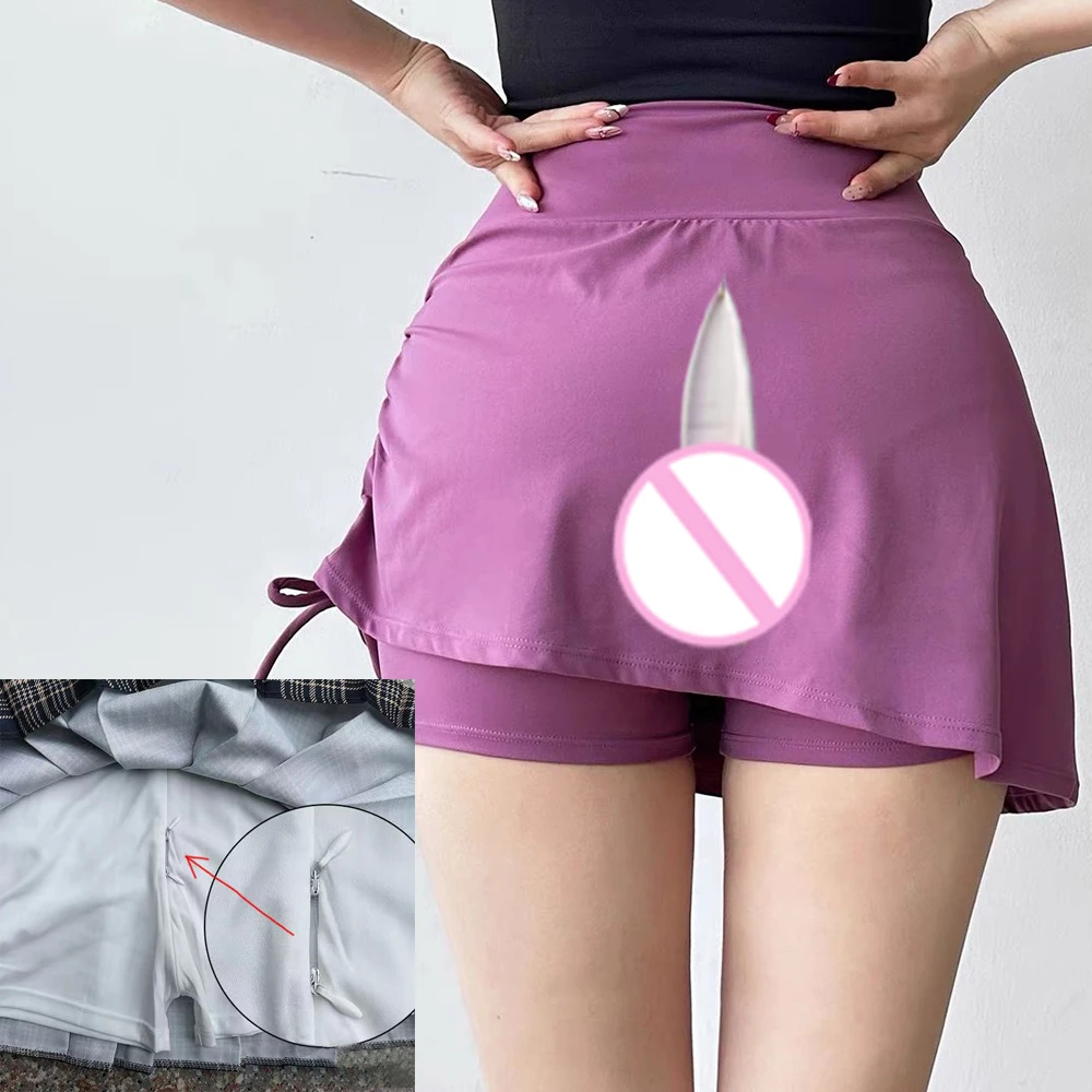 Invisible Open Crotch Outdoor Sex Summer Yoga Shorts Sports Pants Skirt Women's Pleated Tennis Skirt Hips Cover Running Sports