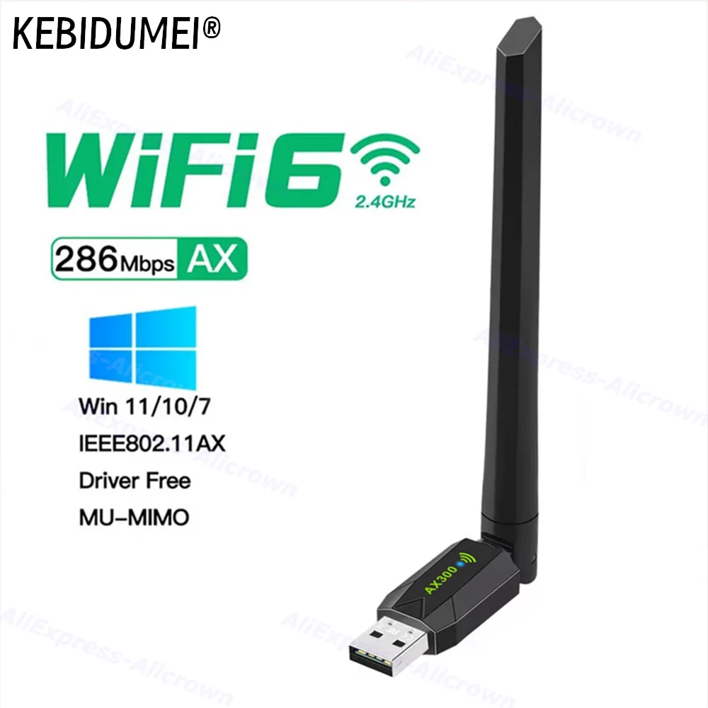    KEBIDUMEI AX286 Tarjeta de red Dongle WIFI 6 Adaptador USB 2,4 GHz 802.11AX Recepción de señal de antena para ordenador portátil Windows 7 10 11
