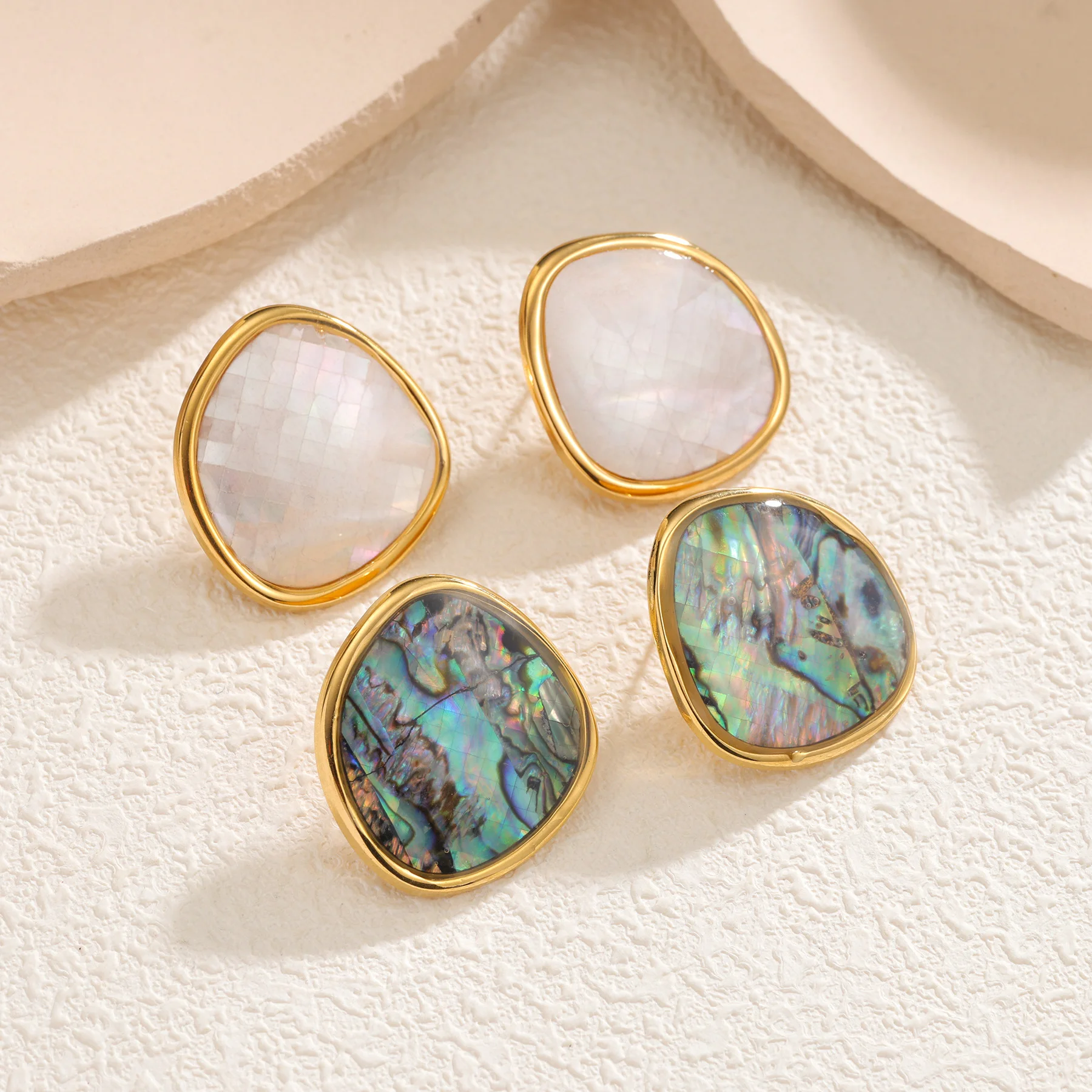 Kissmoon Trendy Abalone Shell Stud Earrings for Women Stainless Steel Gold Color Party Brithday Unique Design Jewelry Gifts