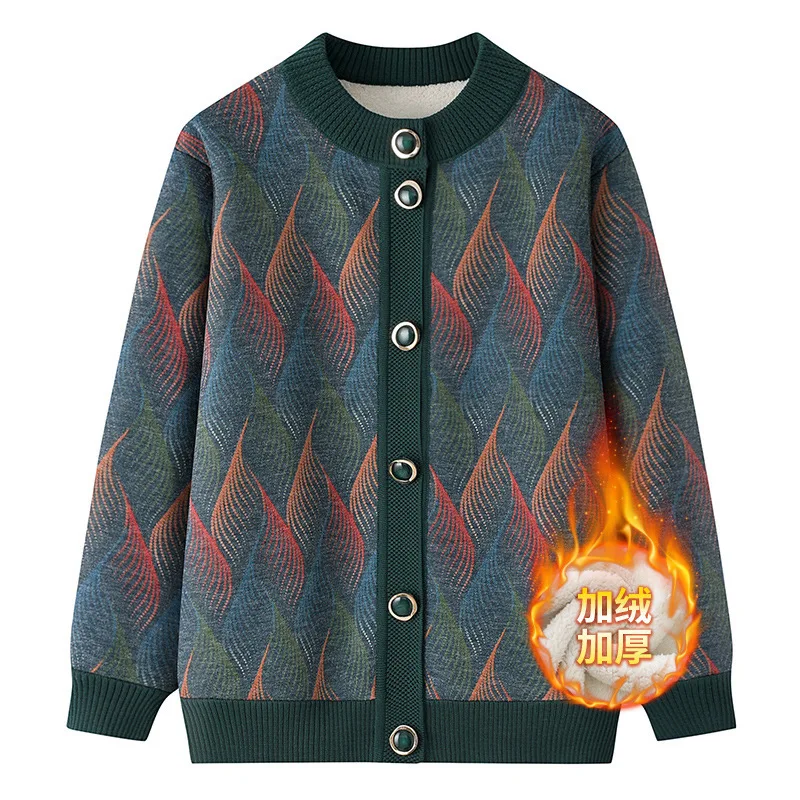

Autumn Winter Jackets For Middle-aged Mother Clothing Thicken Warm Sweaters Womens Long Sleeve Tops Velvet Knitwears Coat XL-5XL