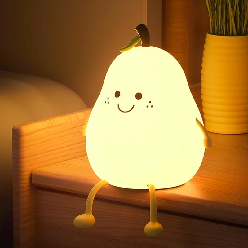 

Night Lights for Kids Pear Shaped Cute Silicone Nightlight 7 Colors Dimmable Night Lamp USB Charging for Bedroom Bedside Room