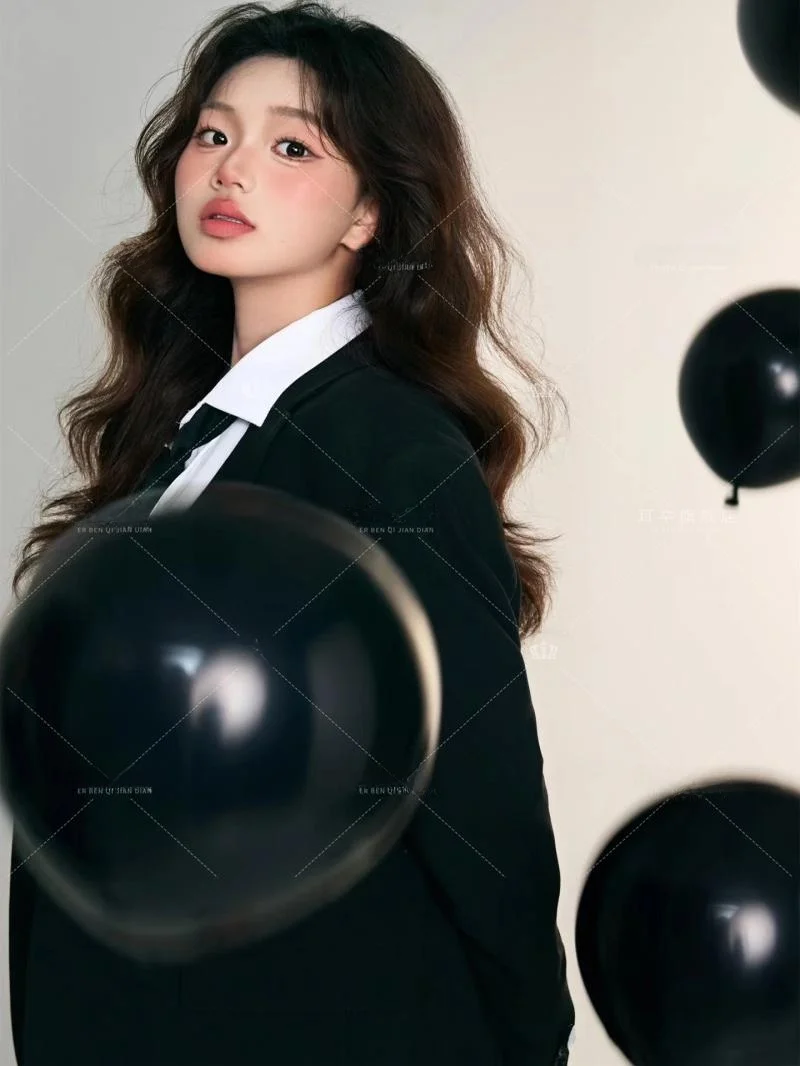 

Крутой черный костюм в корейском стиле для фотосессий в студии, высокомодная одежда для художественных портретов