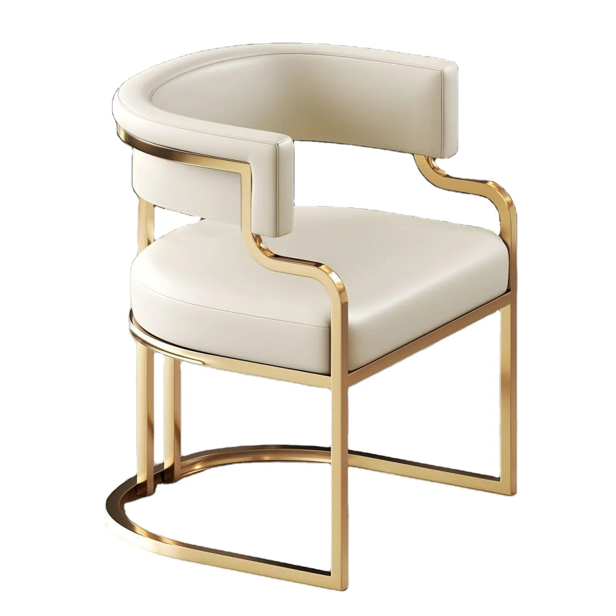

High Quality Light Luxury Backrest Dining Chair with Gold Plated Metal Legs for Beauty Salon High-End Nail Chair