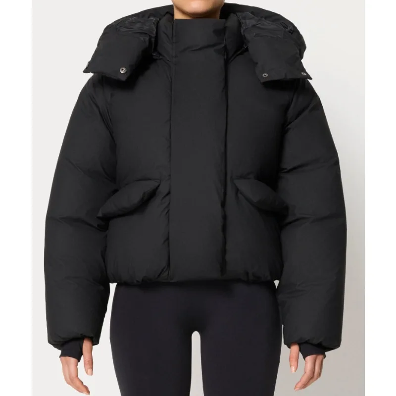 

Модная хлопковая куртка большого размера с капюшоном для женщин, теплое зимнее однотонное пальто с длинными рукавами, свободная стеганая повседневная верхняя одежда, топ