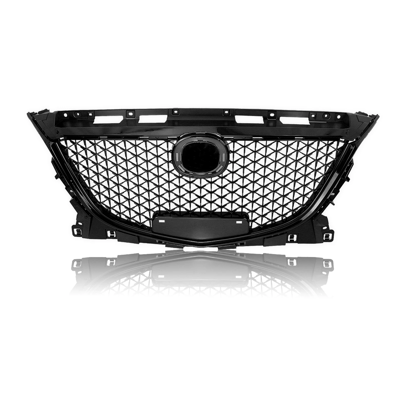 For Mazda 3 Axela 2014-2016 Mazda3 Black Honeycomb Look Car Upper Grille Grill+Front Bumper Lower Spoiler Lip Splitter Blade Kit