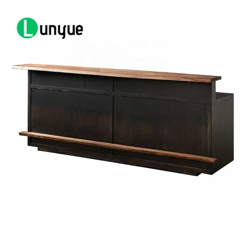 Wabi Sabi Industrial Solid Wood Reception Desk Modern Bar Checkout Counter for Office Furniture Durable Stylish Design