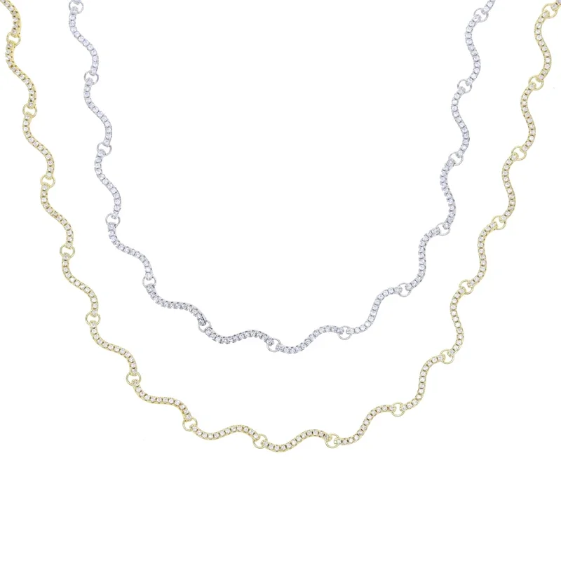Micro Paved Sparking 5A CZ Fashion Women Choker Geometric Curved Bar Wave Charm Necklace